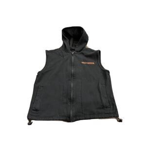 Harley Davidson Womens Black Full Zip Hooded Motorcycle Vest Size M MEDIUM